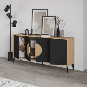 Μπουφές Gora Megapap χρώμα sapphire oak - silky black 180x40x82εκ. - Image 2