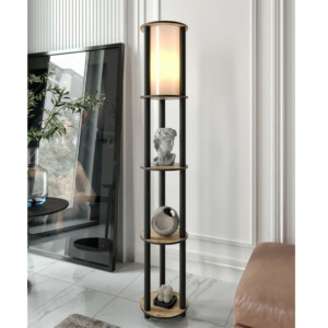 Φωτιστικό δαπέδου Nova Megapap MDF - PVC ύφασμα χρώμα καρυδί - μαύρο 24x25x150εκ. - Image 2