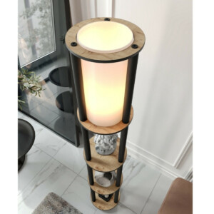 Φωτιστικό δαπέδου Nova Megapap MDF - PVC ύφασμα χρώμα καρυδί - μαύρο 24x25x150εκ. - Image 4