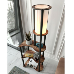 Φωτιστικό δαπέδου Nova I Megapap MDF - PVC ύφασμα χρώμα καρυδί - μαύρο 50x30x140εκ. - Image 4