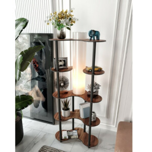 Φωτιστικό δαπέδου Nova II Megapap MDF - PVC ύφασμα χρώμα καρυδί - μαύρο 65x35x150εκ. - Image 3