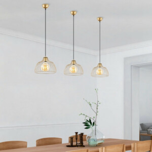 Φωτιστικό οροφής Treiso Megapap E27 μεταλλικό μονόφωτο χρώμα χρυσό Ø28x126εκ. - Image 3