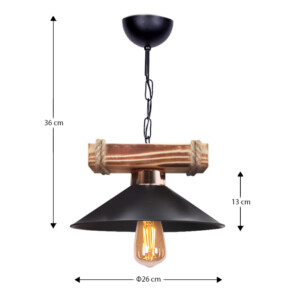 Φωτιστικό οροφής Melio Megapap E27 ξύλινο - πλαστικό μονόφωτο χρώμα μαύρο Ø26x36εκ. - Image 3