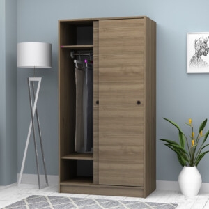 Ντουλάπα ρούχων Misra Megapap δίφυλλη συρόμενη χρώμα καρυδί 94x52x182εκ. - Image 2