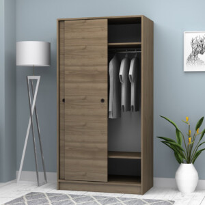 Ντουλάπα ρούχων Misra Megapap δίφυλλη συρόμενη χρώμα καρυδί 94x52x182εκ. - Image 3