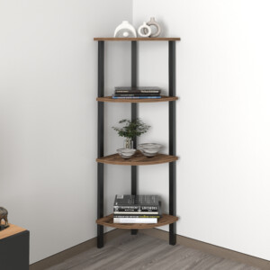 Βιβλιοθήκη γωνιακή Lela Megapap χρώμα μαύρο - καπνιστή καρυδιά 34x34x125εκ. - Image 2