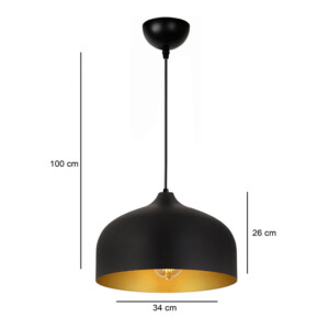 Φωτιστικό οροφής Malvin Megapap E27 μεταλλικό μονόφωτο χρώμα μαύρο Ø34x100εκ. - Image 3