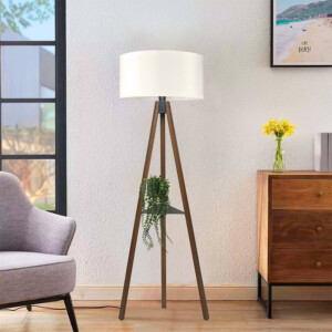 Φωτιστικό δαπέδου Thomas Megapap E27 Mdf/ύφασμα Pvc χρώμα καρυδί - κρεμ 38x38x135εκ. - Image 2