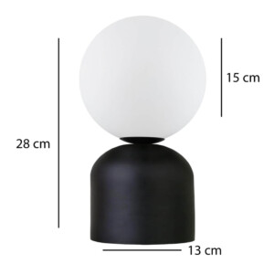 Φωτιστικό επιτραπέζιο Albus Megapap E14 μεταλλικό - γυάλινο χρώμα μαύρο - λευκό Ø13x28εκ. - Image 3