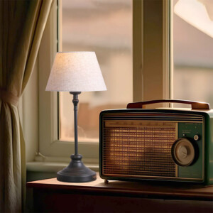 Φωτιστικό επιτραπέζιο Grace Megapap E27 μεταλλικό - ύφασμα Pvc χρώμα μαύρο - κρεμ Ø22x48εκ. - Image 2