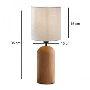 Φωτιστικό επιτραπέζιο Cora Megapap E14 ξύλινο - ύφασμα Pvc χρώμα φυσικό - κρεμ Ø15x35εκ. - Image 3
