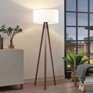 Φωτιστικό δαπέδου Rosling Megapap Mdf/ύφασμα Pvc χρώμα καρυδί - λευκό 38x38x140εκ. - Image 2