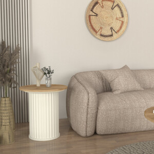 Τραπεζάκι βοηθητικό Bohema Megapap χρώμα ivory - sepet oak Ø50x53,2εκ. - Image 3