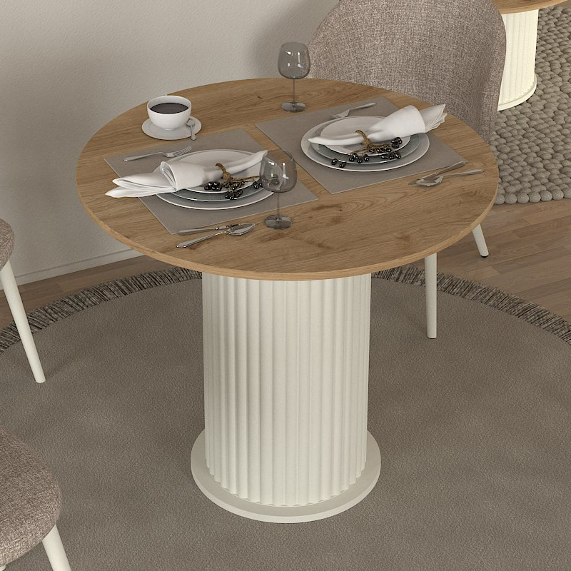 Τραπέζι Bohema Megapap χρώμα ivory - sepet oak Ø90x77 Τραπέζι Bohema Megapap χρώμα ivory - sepet oak Ø90x77