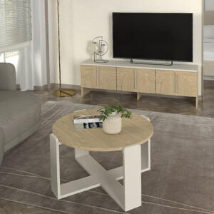 Τραπεζάκι σαλονιού Rebel Megapap χρώμα rota oak - sandstone Ø70x38εκ. - Image 4