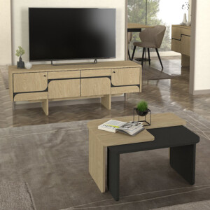 Τραπεζάκι σαλονιού σετ 2τμχ Lava Megapap χρώμα rota oak - ανθρακί 75x48,5x35,6εκ. - Image 5