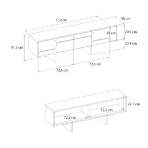 Έπιπλο τηλεόρασης Lava Megapap χρώμα rota oak - ανθρακί 150x35x51,3εκ. - Image 8