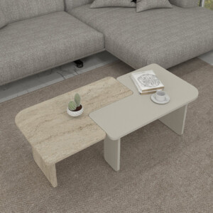 Τραπεζάκι σαλονιού σετ 2τμχ Sevilla Megapap χρώμα sandstone - travertine 75x75x37,4εκ. - Image 3