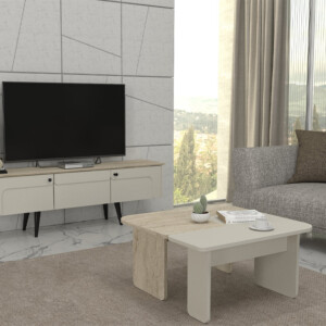 Τραπεζάκι σαλονιού σετ 2τμχ Sevilla Megapap χρώμα sandstone - travertine 75x75x37,4εκ. - Image 4