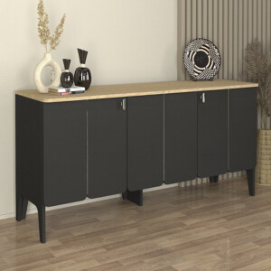 Μπουφές Pedro Megapap χρώμα ανθρακί - rota oak 150x45x75εκ. - Image 3