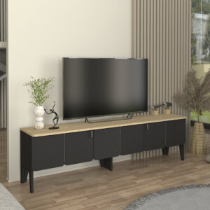 Έπιπλο τηλεόρασης Pedro Megapap χρώμα ανθρακί - rota oak 180x35x50,7εκ. - Image 3