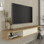 Έπιπλο τηλεόρασης επιτοίχιο Cross Megapap με LED χρώμα sepet oak - sandstone 150x29,6x19,2εκ. - Image 4