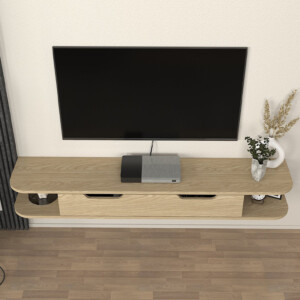 Έπιπλο τηλεόρασης επιτοίχιο Noland Megapap με LED χρώμα rota oak 150x35x19,2εκ. - Image 4