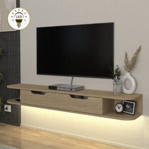 Έπιπλο τηλεόρασης επιτοίχιο Noland Megapap με LED χρώμα rota oak 150x35x19