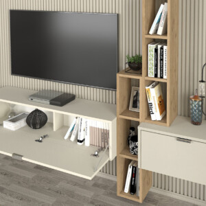 Σύνθεση τηλεόρασης επιτοίχια Edgar χρώμα sandstone - sepet oak 198,4x29,6x148,5εκ. - Image 5