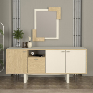 Καθρέπτης τοίχου Selinos Μegapap χρώμα sandstone - rota oak 65x2,2x85εκ. - Image 3