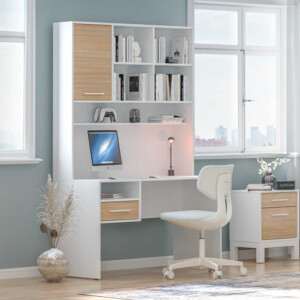 Γραφείο εργασίας London Megapap χρώμα λευκό - oak 120x60x196εκ. - Image 2