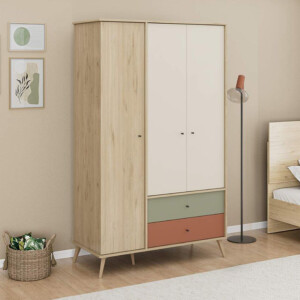 Ντουλάπα ρούχων Terra Megapap τρίφυλλη με συρτάρια χρώμα florida oak 121x54x200εκ. - Image 2