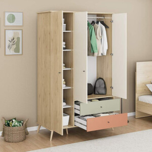 Ντουλάπα ρούχων Terra Megapap τρίφυλλη με συρτάρια χρώμα florida oak 121x54x200εκ. - Image 3