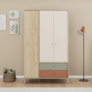 Ντουλάπα ρούχων Terra Megapap τρίφυλλη με συρτάρια χρώμα florida oak 121x54x200εκ. - Image 4