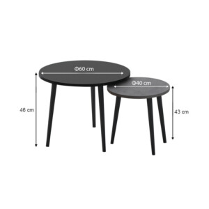 Τραπεζάκι σαλονιού σετ 2 τμχ Roma Megapap χρώμα μαύρο - γκρι ρετρό 60x60x46εκ. - Image 3