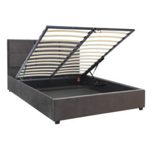 Κρεβάτι Kingston Megapap βελούδινο με αποθηκευτικό χώρο χρώμα ανθρακί - καφέ 160x200εκ. - Image 4