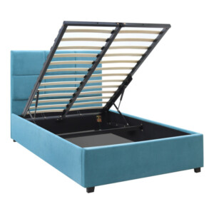 Κρεβάτι Kingston Megapap βελούδινο με αποθηκευτικό χώρο χρώμα γαλάζιο 100x200εκ. - Image 4