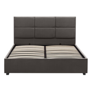 Κρεβάτι Kingston Megapap βελούδινο με αποθηκευτικό χώρο χρώμα ανθρακί - καφέ 150x200εκ. - Image 5