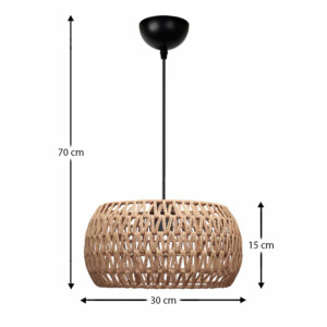 Φωτιστικό οροφής Miranda Megapap E27 από σχοινί μονόφωτο χρώμα φυσικό Ø30x70εκ. - Image 3