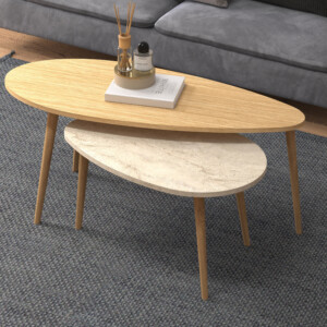 Τραπεζάκι σαλονιού σετ 2 τμχ Elips Megapap χρώμα oak - travertine 116x46x46εκ. - Image 2