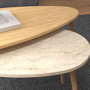 Τραπεζάκι σαλονιού σετ 2 τμχ Elips Megapap χρώμα oak - travertine 116x46x46εκ. - Image 3