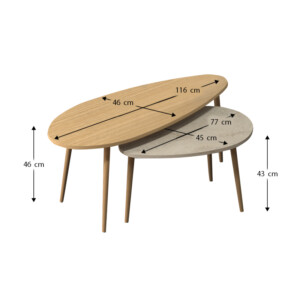 Τραπεζάκι σαλονιού σετ 2 τμχ Elips Megapap χρώμα oak - travertine 116x46x46εκ. - Image 4