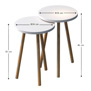 Τραπεζάκια βοηθητικά σετ 2 τμχ Roma Megapap χρώμα λευκό Ø34x46εκ. - Image 3