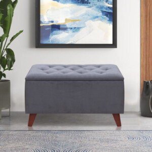 Σκαμπώ - Ταμπουρέ Lotus Megapap βελούδινο χρώμα ανθρακί 90x40x50εκ. - Image 3