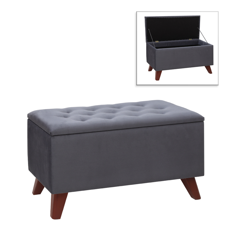 Σκαμπώ - Ταμπουρέ Lotus Megapap βελούδινο χρώμα ανθρακί 90x40x50εκ.