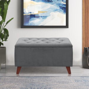 Σκαμπώ - Ταμπουρέ Lotus Megapap βελούδινο χρώμα γκρι 90x40x50εκ. - Image 3