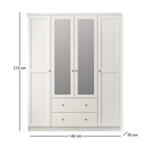 Ντουλάπα ρούχων Emily Megapap τετράφυλλη με καθρέπτη και συρτάρια χρώμα λευκό 140x50x210εκ. - Image 4