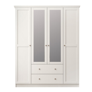 Ντουλάπα ρούχων Emily Megapap τετράφυλλη με καθρέπτη και συρτάρια χρώμα λευκό 140x50x210εκ.