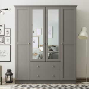 Ντουλάπα ρούχων Emily Megapap τετράφυλλη με καθρέπτη και συρτάρια χρώμα ανθρακί 140x50x210εκ. - Image 3