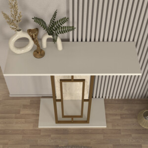 Κονσόλα Alderas Megapap χρώμα sandstone - travertine - χρυσό 90x29,6x76,8εκ. - Image 4